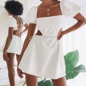 Beginning Boutique NWT Penelope Mini Puff Sleeve Cutout Dress White
